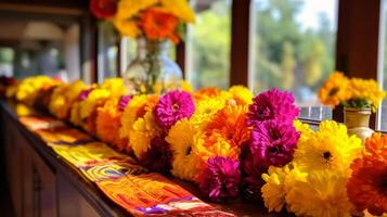 ai generado día de el muerto maravilla guirnalda mejorando el altar. generativo ai foto