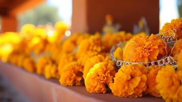 AI generated Day of the dead marigold garland. Generative AI photo