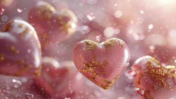 AI generated Pink Table Covered With Shiny Hearts photo