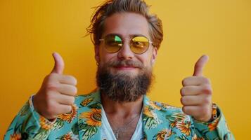 AI generated Bearded Man in Sunglasses Giving Thumbs Up photo