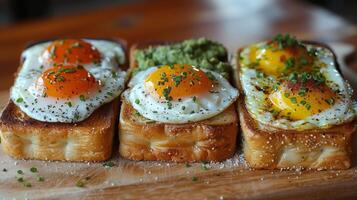 ai generado cerca arriba de desayuno plato con huevos foto