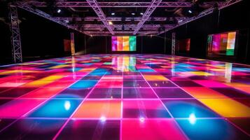 AI generated Disco dance floor with neon hues. Generative AI photo