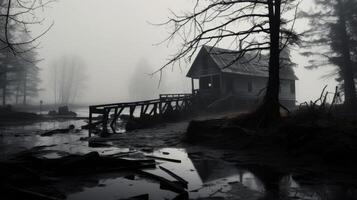 AI generated Eerie and moody fog enveloping an eerie location. Generative AI photo