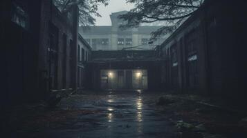 AI generated Eerie and moody abandoned building. Generative AI photo