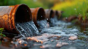 AI generated Water Flowing From Pipe Close Up photo