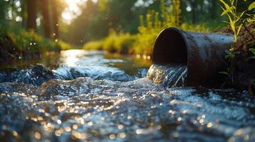 AI generated Water Flowing From Pipe Close Up photo