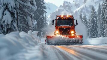 AI generated Snow Plow Clearing Snowy Road photo