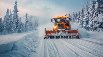 AI generated Snow Plow Clearing Snowy Road photo