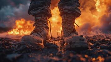 ai generado persona en pie en frente de fuego foto