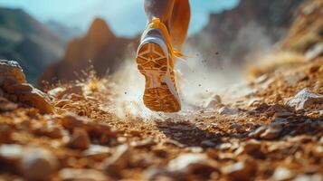 AI generated Man Running on Rocky Trail photo