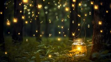 AI generated Enchanting fireflies lighting up a summer night. Generative AI photo