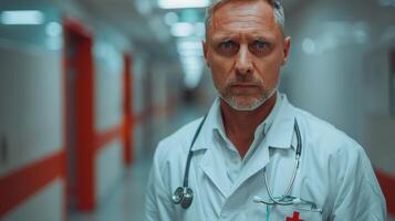 AI generated Doctor With Stethoscope in Hallway photo
