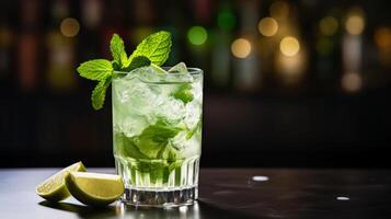 AI generated Freshly muddled mint in a mojito. Generative AI photo