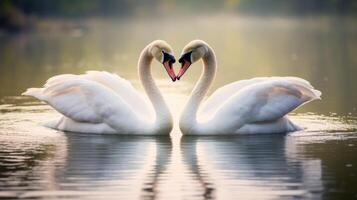 AI generated Graceful swans forming a heart shape. Generative AI photo