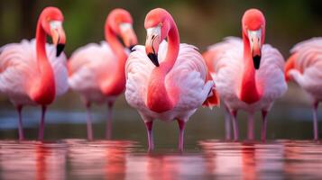 ai generado agraciado flamencos formando un simétrico modelo. generativo ai foto