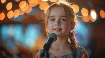 AI generated Young Girl Standing in Front of Microphone photo