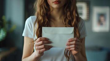 AI generated Woman Holding Envelope photo