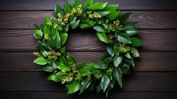 AI generated Leaves in a decorative wreath. Generative AI photo