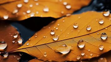 AI generated Leaves with raindrops on a car roof. Generative AI photo