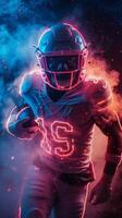 AI generated Football Player in Neon Light Uniform photo