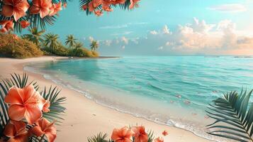AI generated Beach With Pink Flowers photo