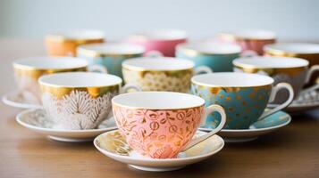 AI generated Meticulous hand painted designs on delicate porcelain teacups. Generative AI photo