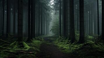 AI generated Moody forest with ethereal mist. Generative AI photo