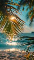 AI generated Close Up of Palm Leaf on Beach photo