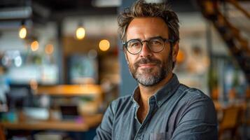 AI generated Man With Glasses Standing by Server photo