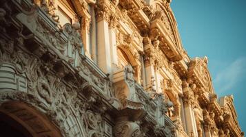 AI generated Ornate details on a classic theater facade. Generative AI photo