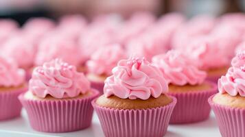 AI generated Pink cupcakes at a breast cancer fundraiser. Generative AI photo