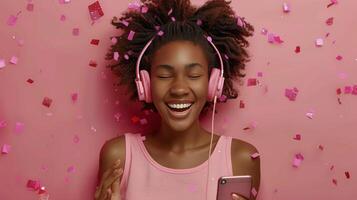 AI generated Woman Listening to Music With Headphones photo