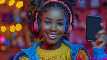 AI generated Woman Listening to Music With Headphones photo