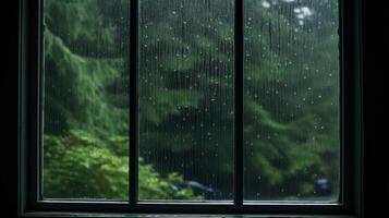 ai generado lluvia mojado ventana con un temperamental ambiente generativo ai foto