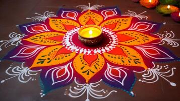 AI generated Rangoli design created with colored powders. Generative AI photo