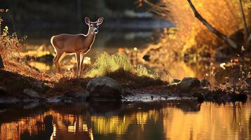 AI generated Deer reflecting on nature's blessings. Generative AI photo