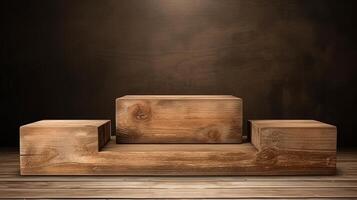 AI generated Rustic wooden 3d podium with texture. Generative AI photo