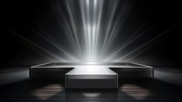 AI generated Silver 3d podium with dramatic lighting. Generative AI photo