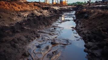 AI generated Soil pollution caused by chemical spills and mismanagement. Generative AI photo