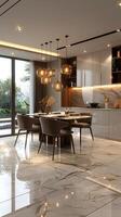 AI generated Modern Dining Room and Kitchen With Marble Flooring photo