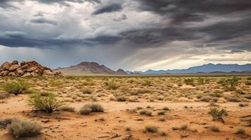 AI generated Stormy and moody desert landscape. Generative AI photo