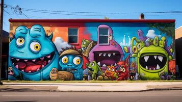 AI generated Street art mural adding character to a neighborhood. Generative AI photo