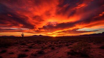 AI generated The fiery hues of a desert sunset. Generative AI photo