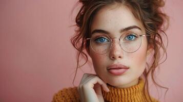 AI generated Woman in Yellow Sweater With Glasses photo