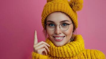 AI generated Woman With Blue Eyes in Yellow Sweater photo