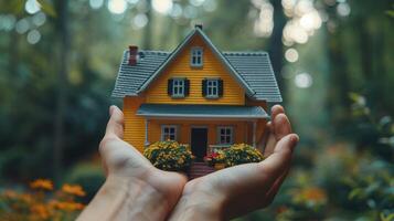 AI generated Person Holding Small Yellow House photo