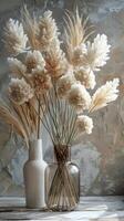 AI generated White Vase With Flowers on Bed photo
