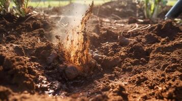 AI generated Toxic chemicals leaching into the ground, affecting the soil. Generative AI photo