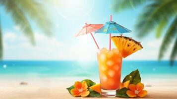 AI generated Tropical cocktail with a festive umbrella. Generative AI photo