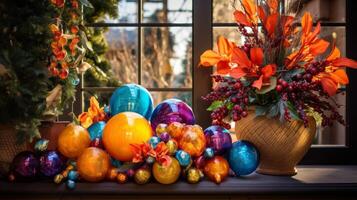 AI generated Vibrant festive scene, joyful colors, seasonal elements. Generative AI photo